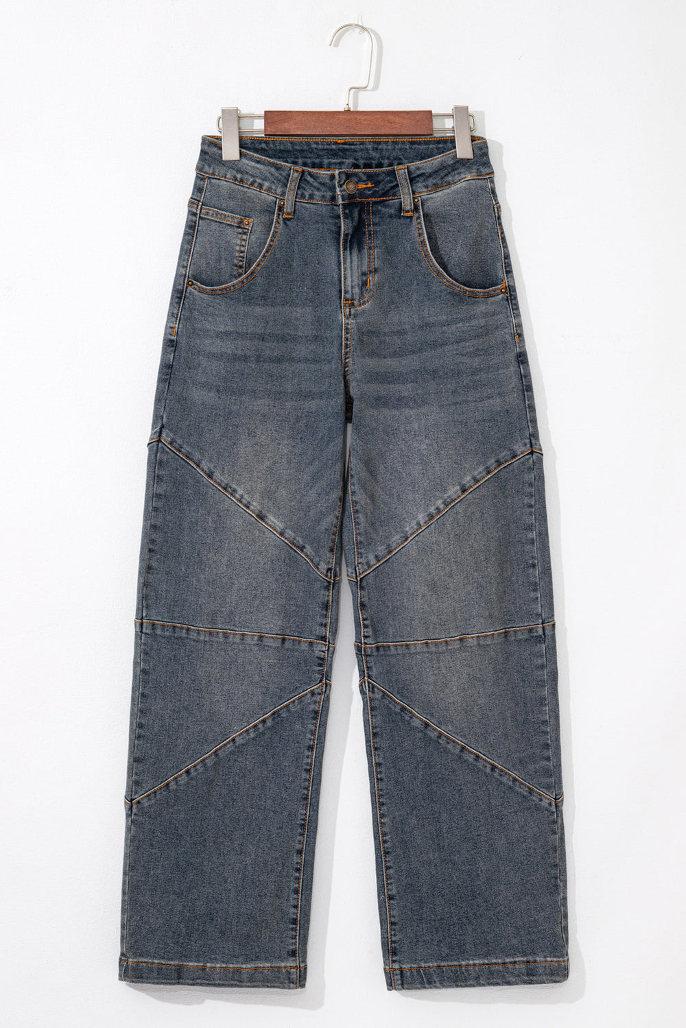 Sail Blue Exposed Stitching Loose Straight High Waist Barrel Jeans