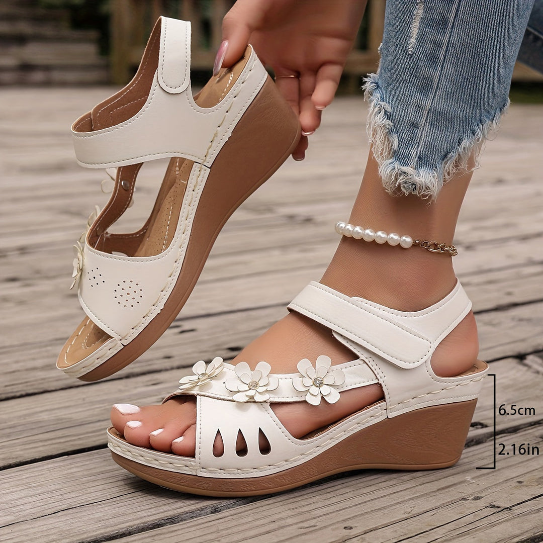 Elise Wedge Sandals With Floral Detail