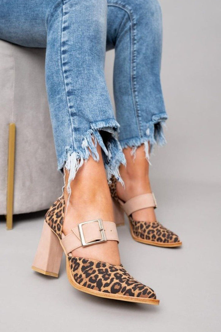 Hollis Leopard Print Buckle Heels – Khaki