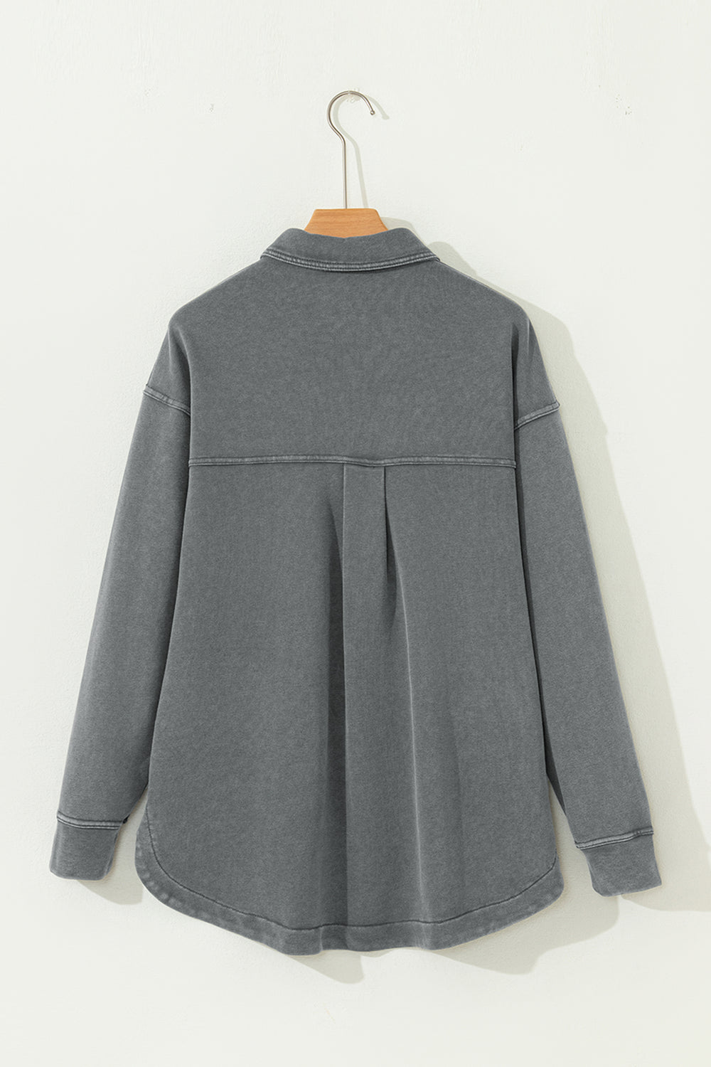 Medium Grey Mineral Wash Chest Pockets Drop Shoulder Shacket with S...