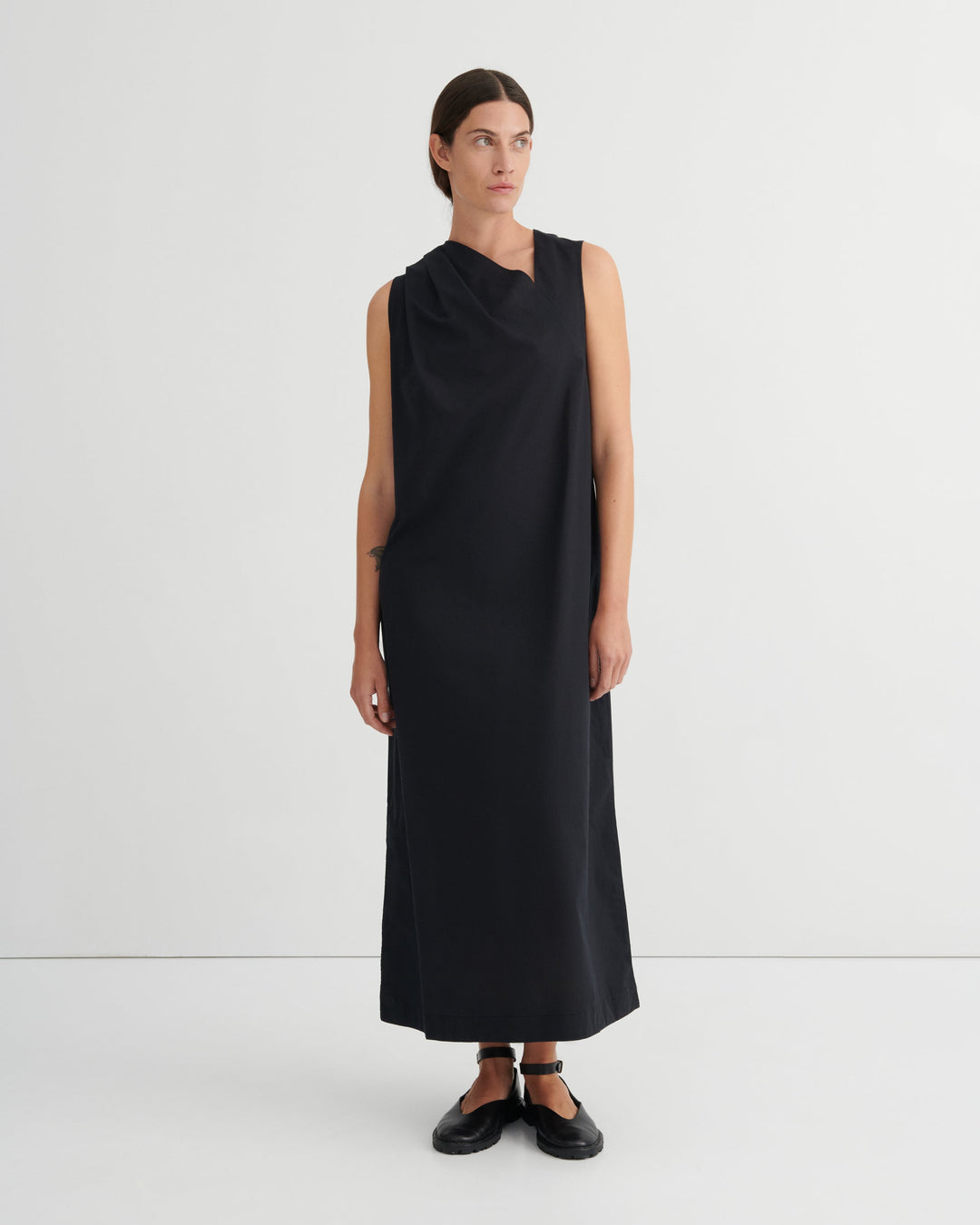 Genre Draped Neckline Maxi Dress – Black