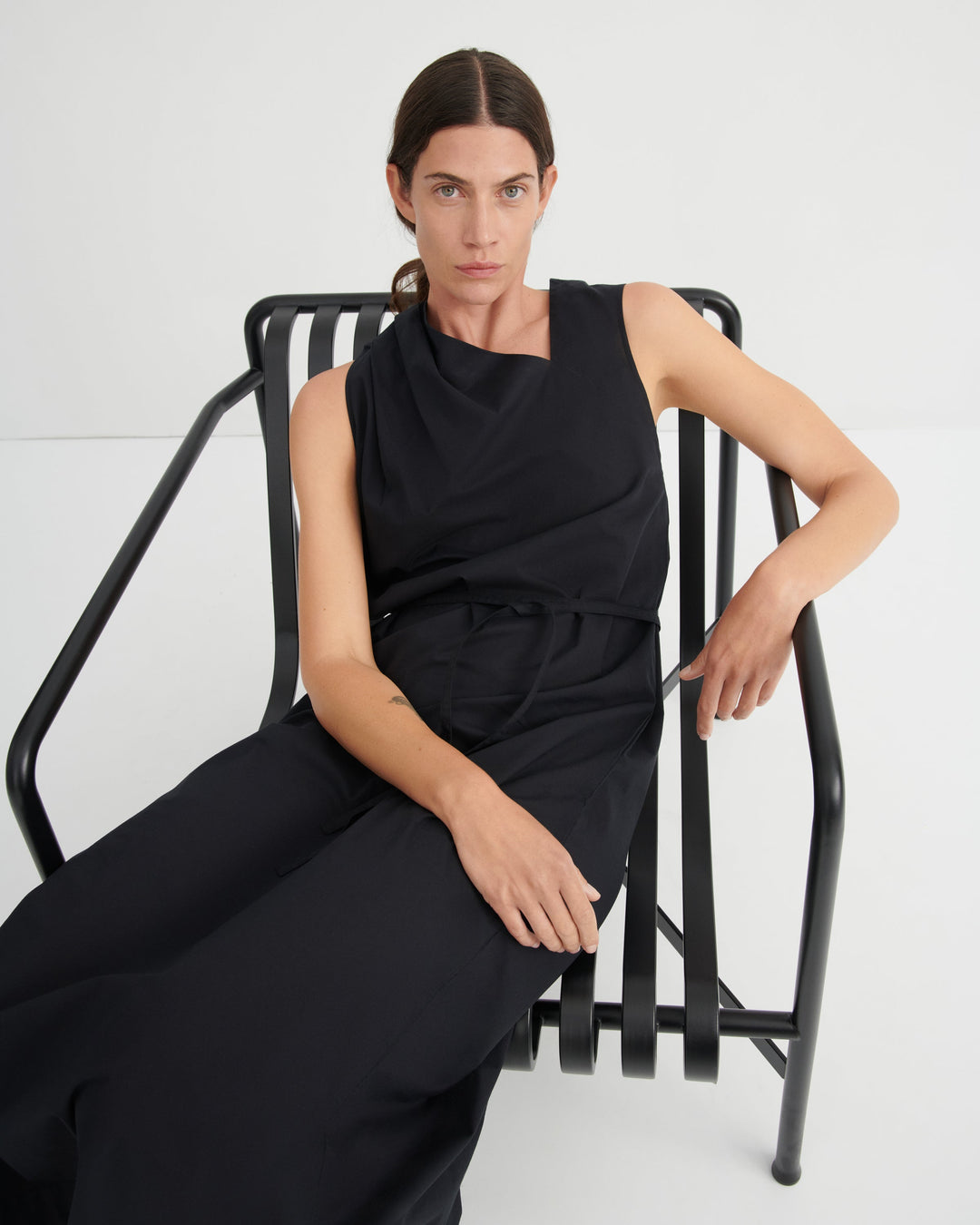 Genre Draped Neckline Maxi Dress – Black