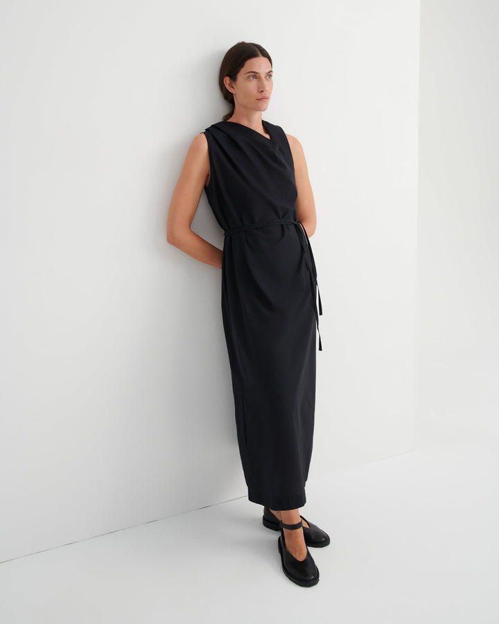 Genre Draped Neckline Maxi Dress – Black