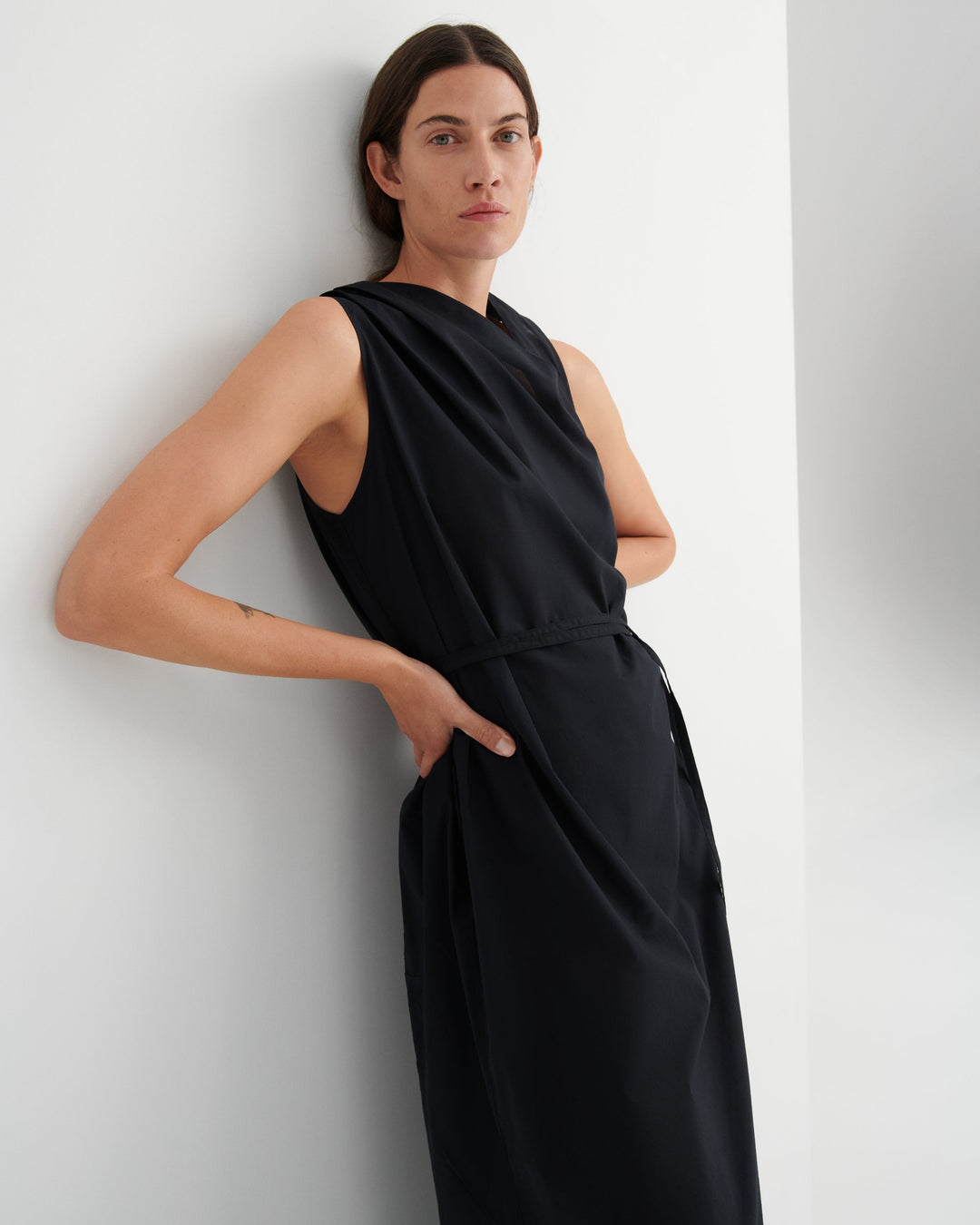 Genre Draped Neckline Maxi Dress – Black