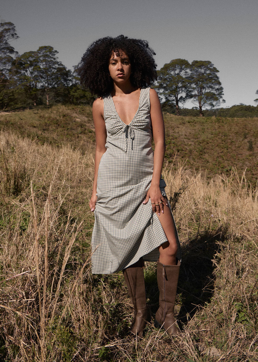 Womens Maxi Dress Izzy - Vice Alpine Check - AFENDS