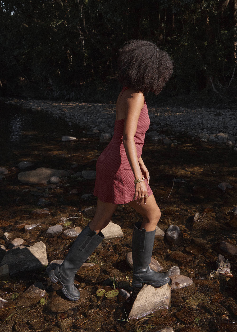 Womens Halter Mini Dress Montana - Indy Rose Check - AFENDS