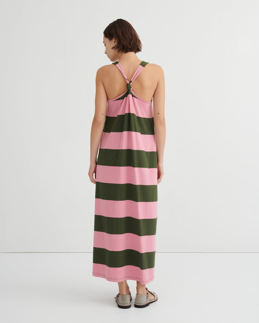 Motto Striped Cotton Halterneck Maxi Dress – Begonia Stripe