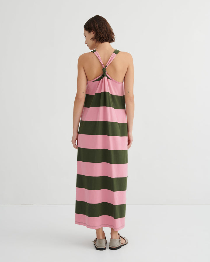 Motto Striped Cotton Halterneck Maxi Dress – Begonia Stripe