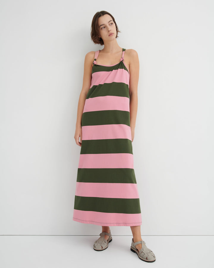 Motto Striped Cotton Halterneck Maxi Dress – Begonia Stripe