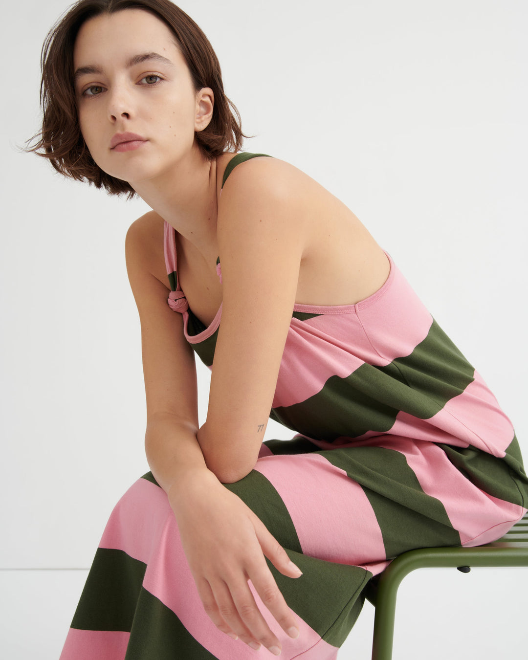 Motto Striped Cotton Halterneck Maxi Dress – Begonia Stripe
