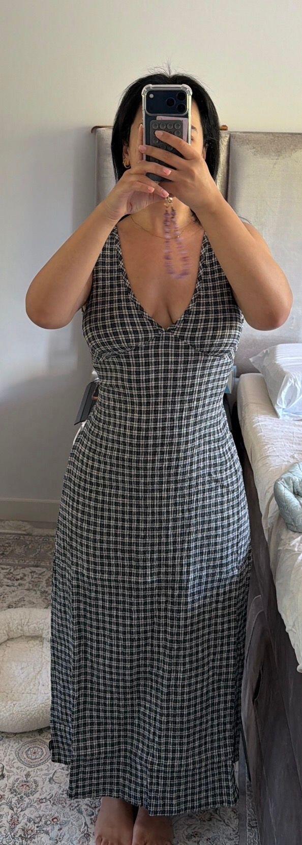 Reviewer photo of Tully Seersucker Maxi Dress – Steel Check