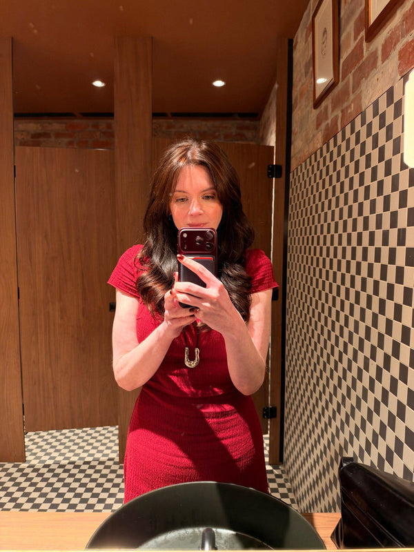 Reviewer photo of Elodie Seersucker Midi Dress – Burgundy