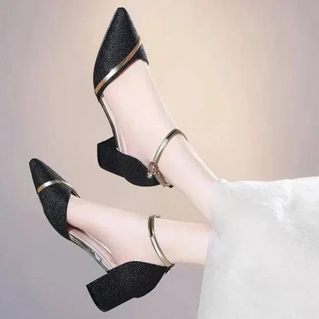 Ava Silver Glitter Block-Heel Sandals