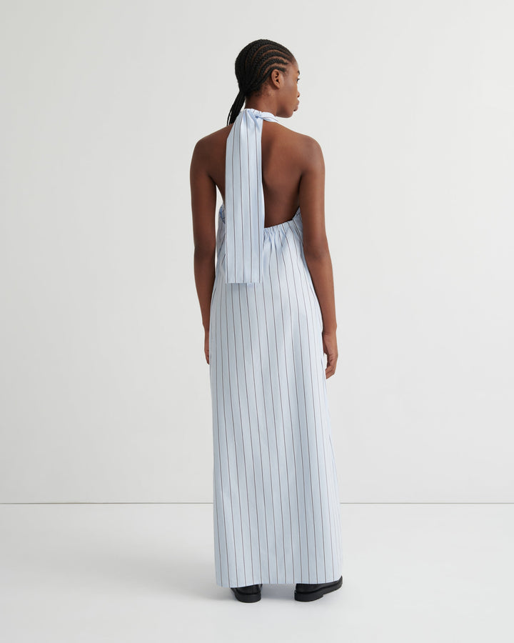 Perception Striped Poplin Halter Maxi Dress – Cloud Stripe
