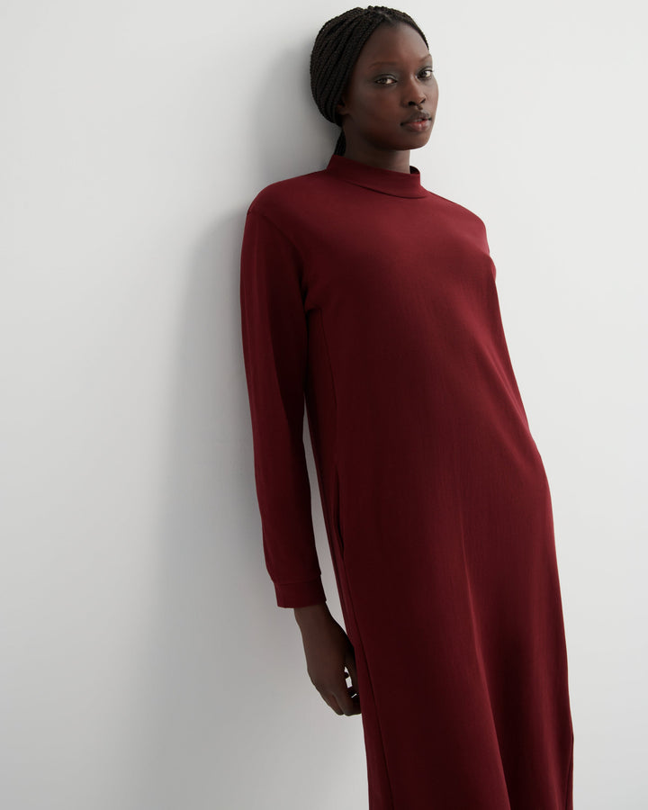 Reflect Long-Sleeve Organic Cotton Midi Dress – Maroon