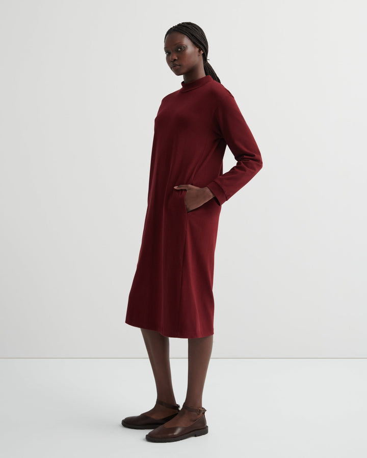Reflect Long-Sleeve Organic Cotton Midi Dress – Maroon