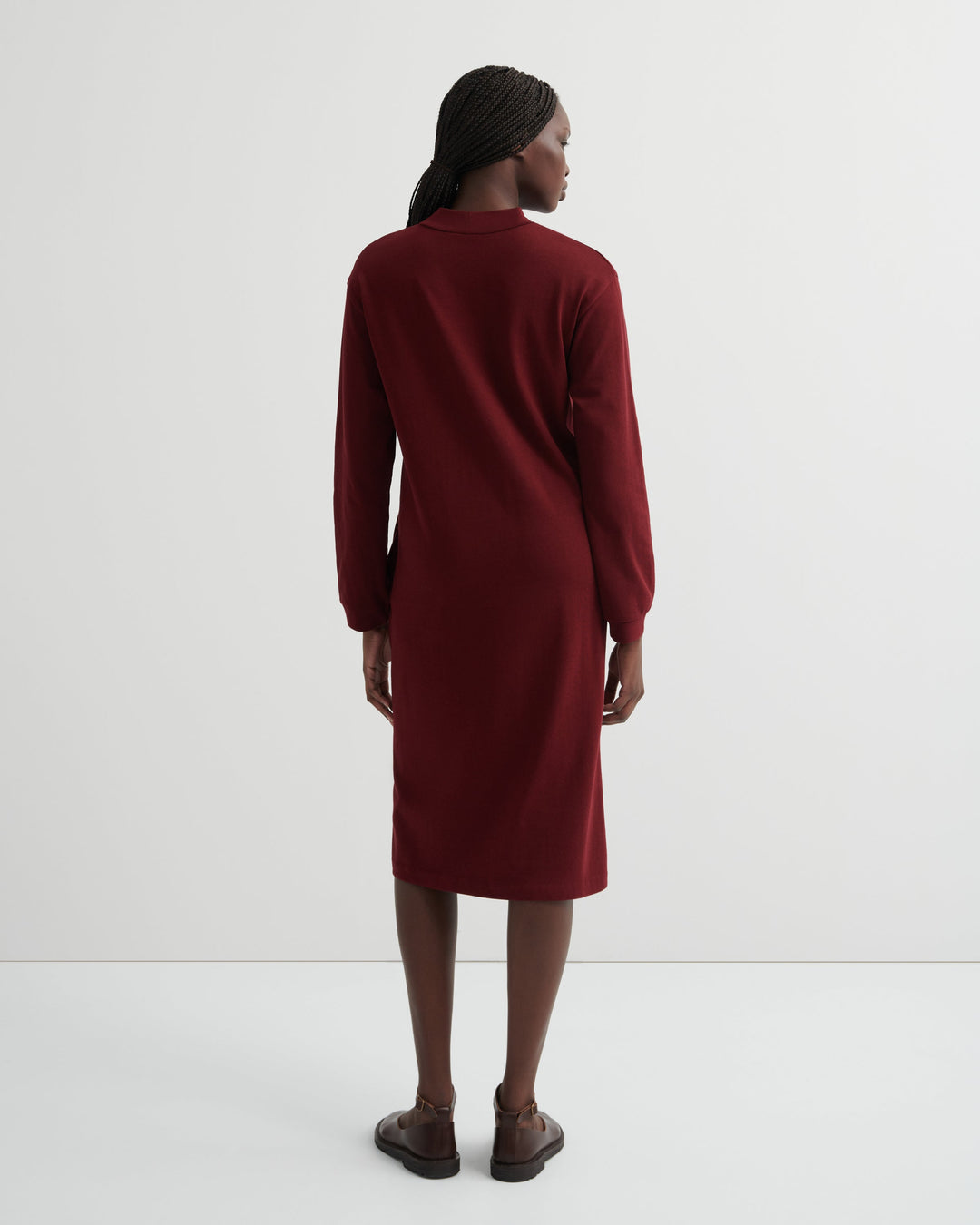 Reflect Long-Sleeve Organic Cotton Midi Dress – Maroon