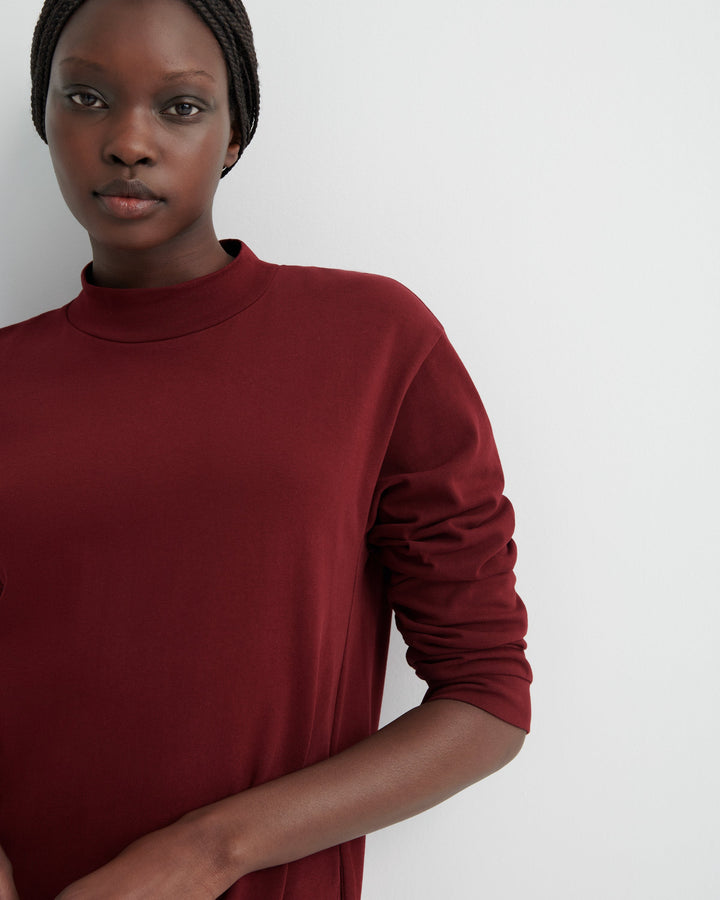 Reflect Long-Sleeve Organic Cotton Midi Dress – Maroon