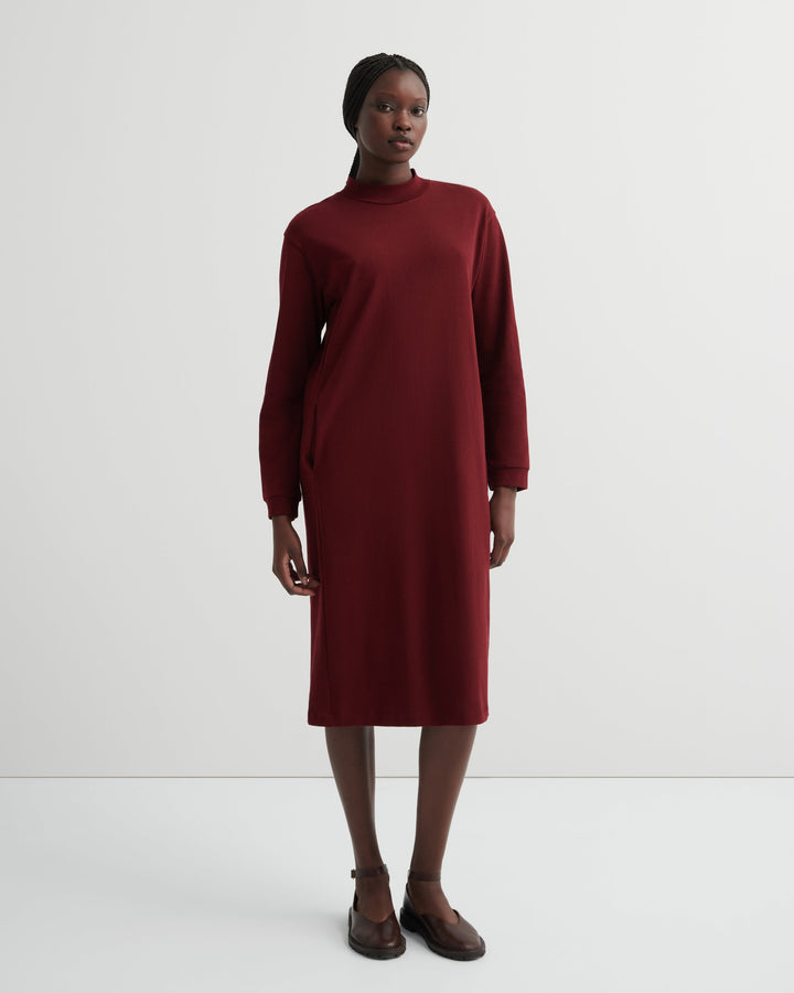 Reflect Long-Sleeve Organic Cotton Midi Dress – Maroon