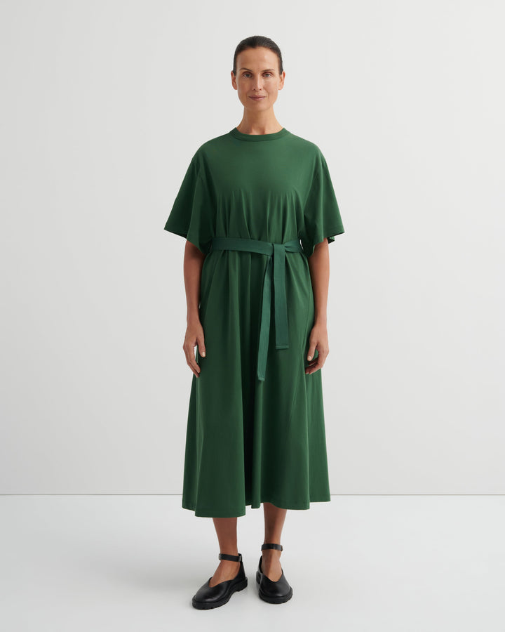 Shadow Belted Organic Cotton Maxi Dress – Forest
