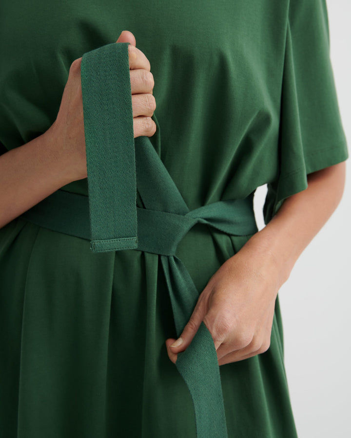 Shadow Belted Organic Cotton Maxi Dress – Forest