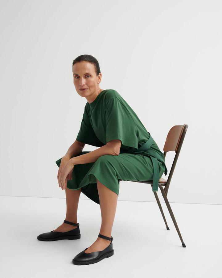 Shadow Belted Organic Cotton Maxi Dress – Forest