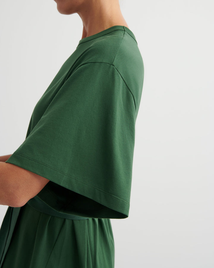 Shadow Belted Organic Cotton Maxi Dress – Forest