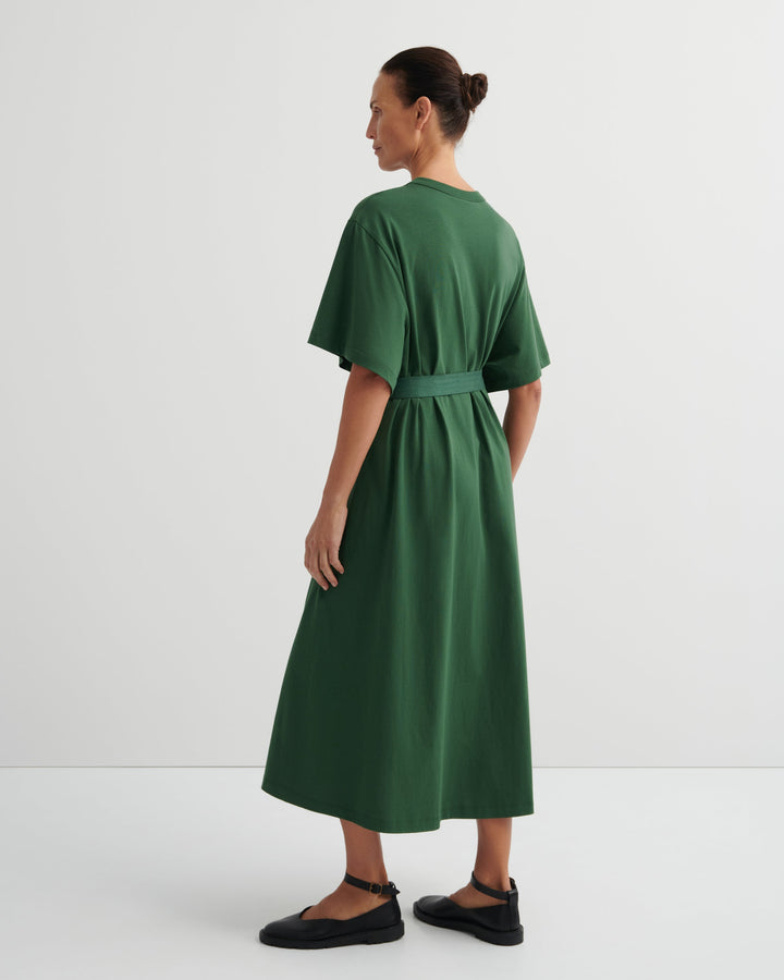 Shadow Belted Organic Cotton Maxi Dress – Forest