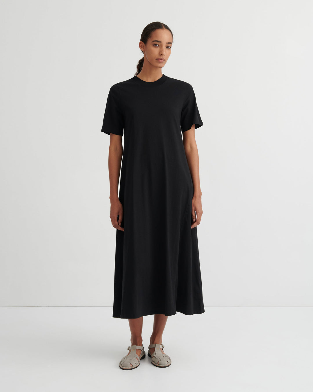 T-Shirt Swing Belted Maxi Dress – Black