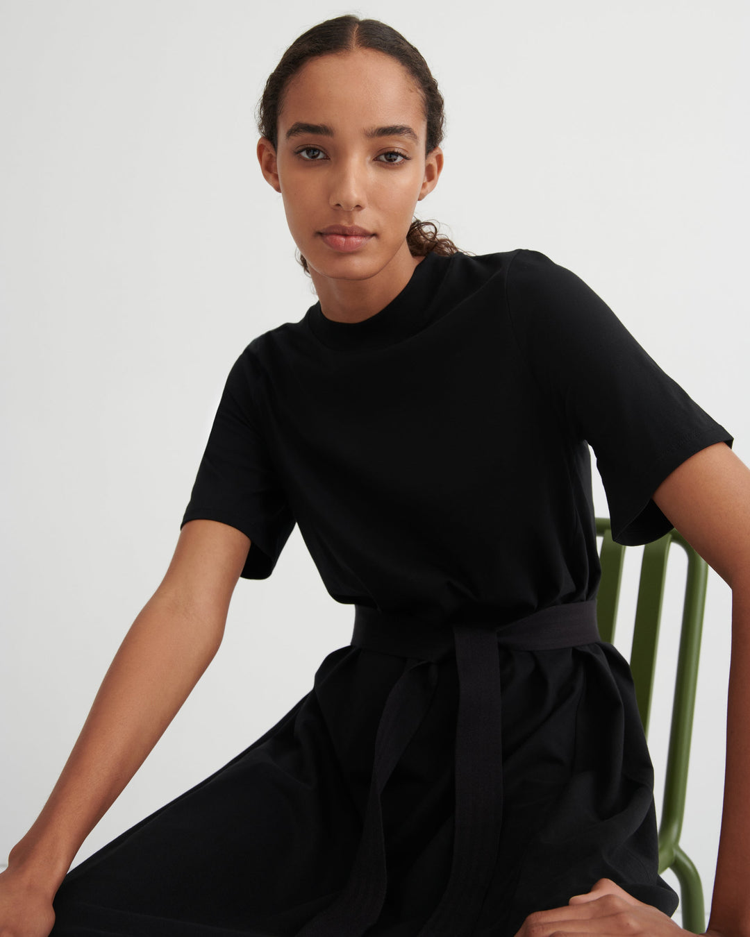T-Shirt Swing Belted Maxi Dress – Black