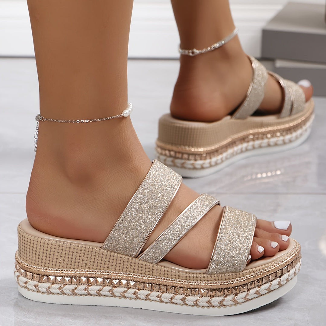 Imogen Glitter Platform Sandals With Rhinestone Ankle Strap