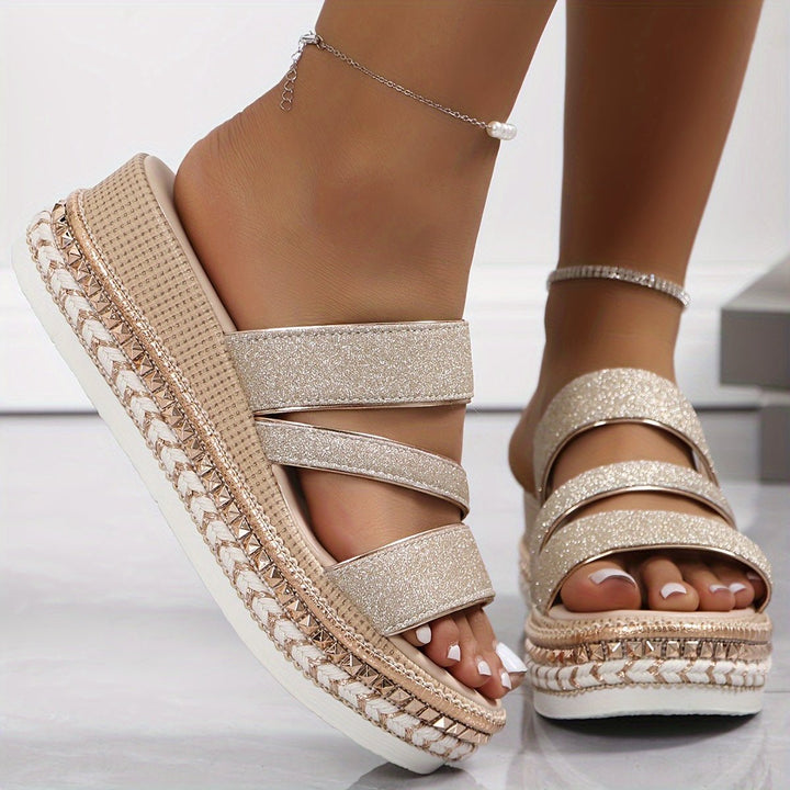 Imogen Glitter Platform Sandals With Rhinestone Ankle Strap