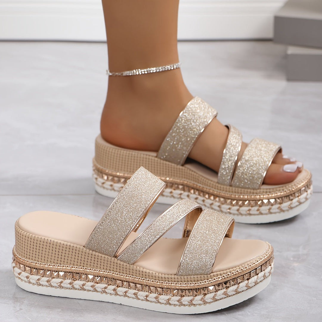 Imogen Glitter Platform Sandals With Rhinestone Ankle Strap