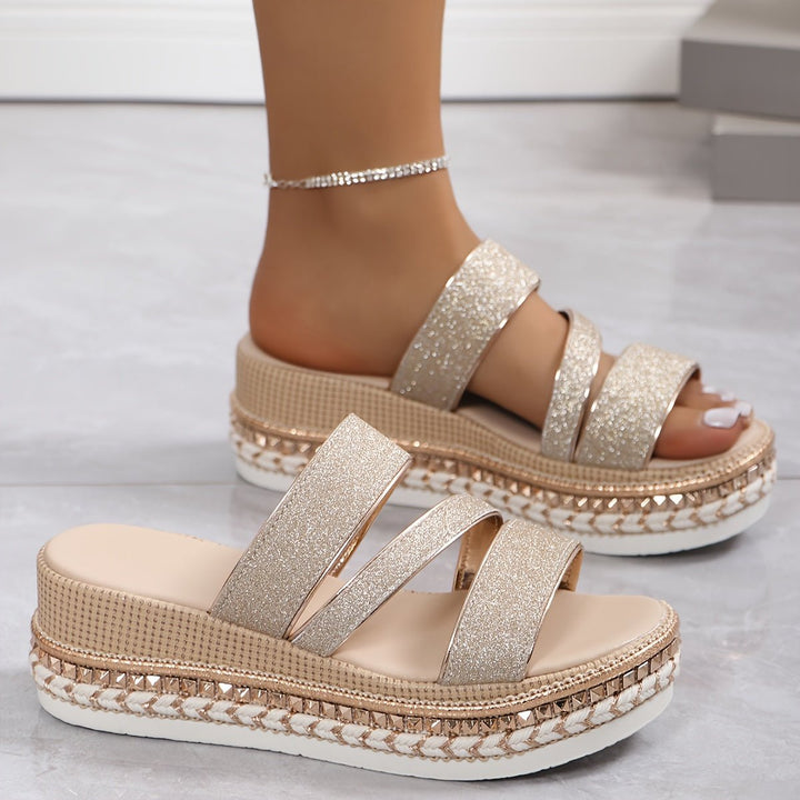 Imogen Glitter Platform Sandals With Rhinestone Ankle Strap