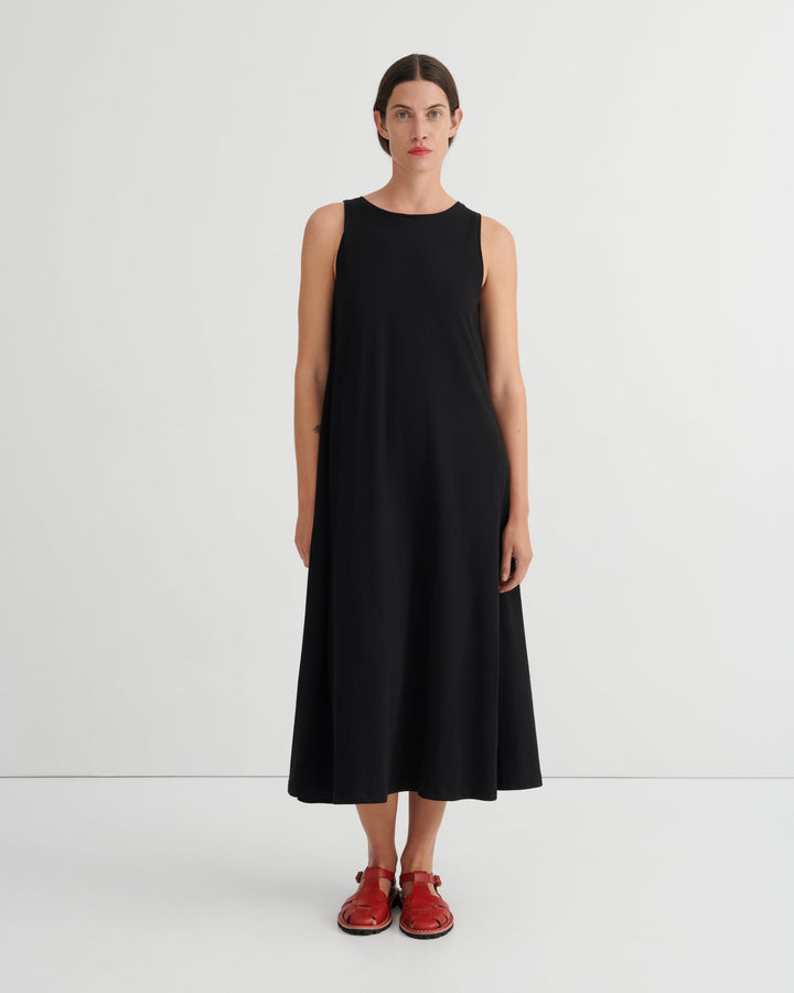 Tank Swing Cotton Midi Dress – Black
