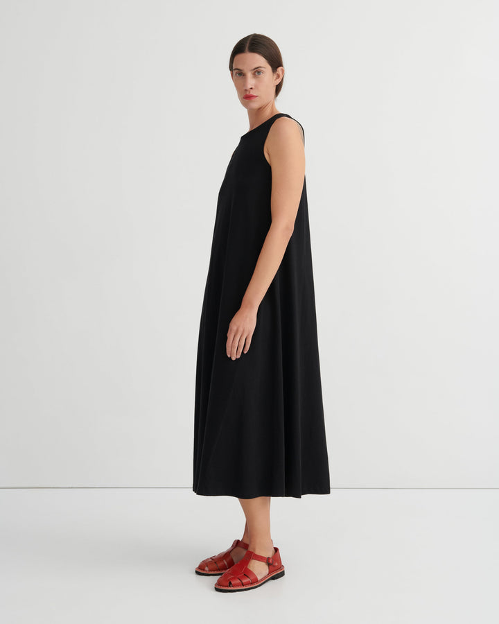 Tank Swing Cotton Midi Dress – Black