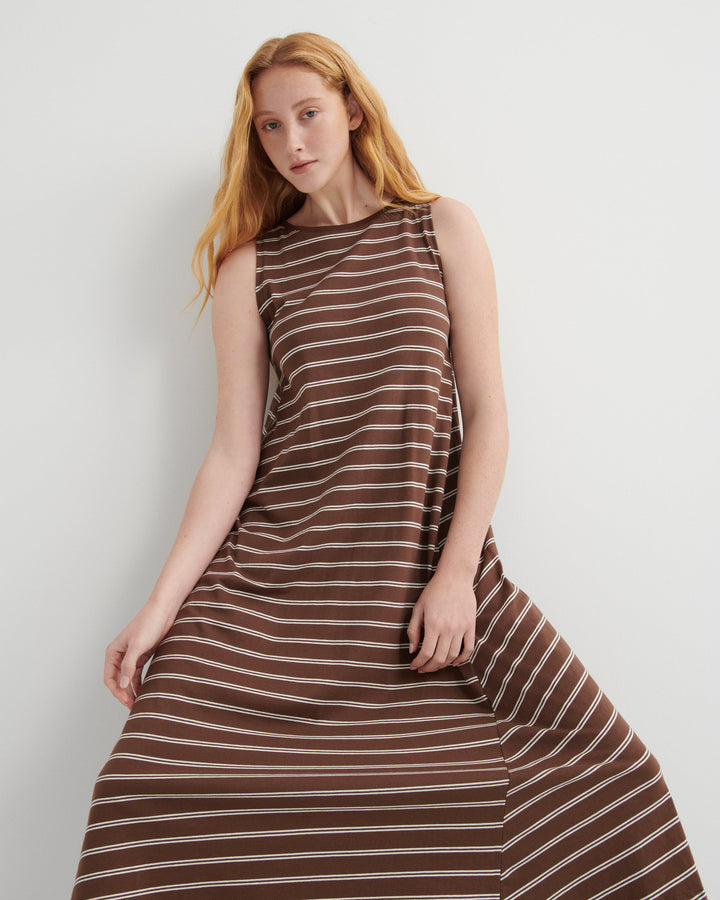 Tank Swing Striped Cotton Midi Dress – Brown Stripe