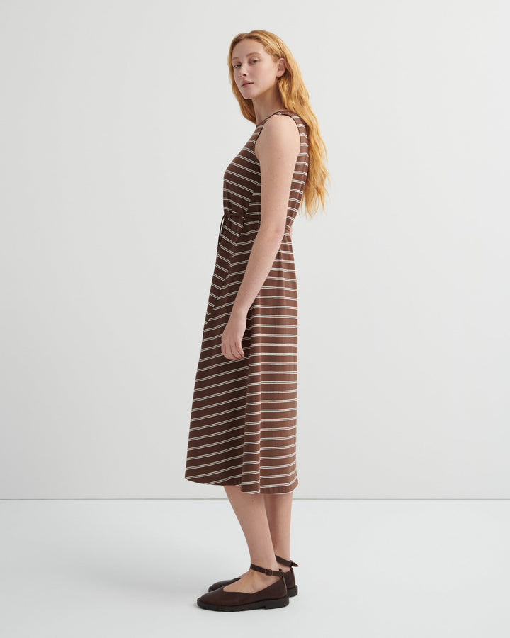 Tank Swing Striped Cotton Midi Dress – Brown Stripe