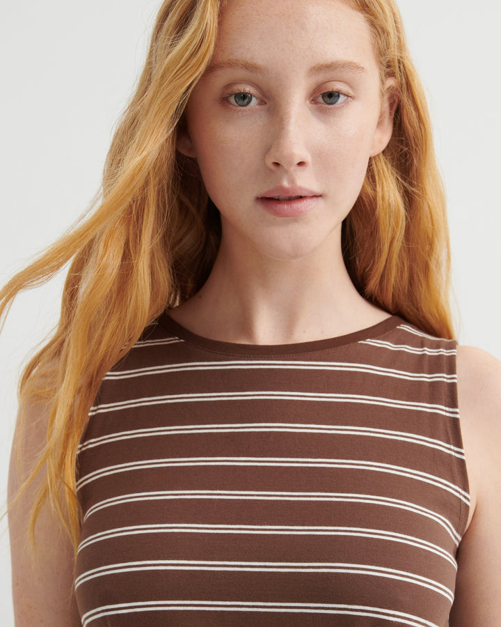 Tank Swing Striped Cotton Midi Dress – Brown Stripe