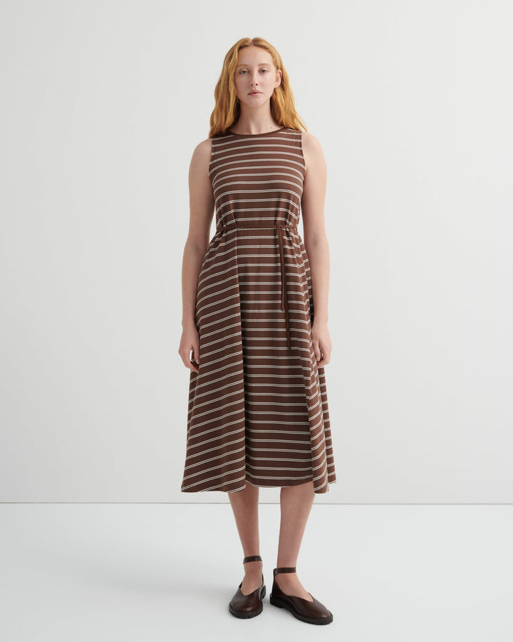 Tank Swing Striped Cotton Midi Dress – Brown Stripe