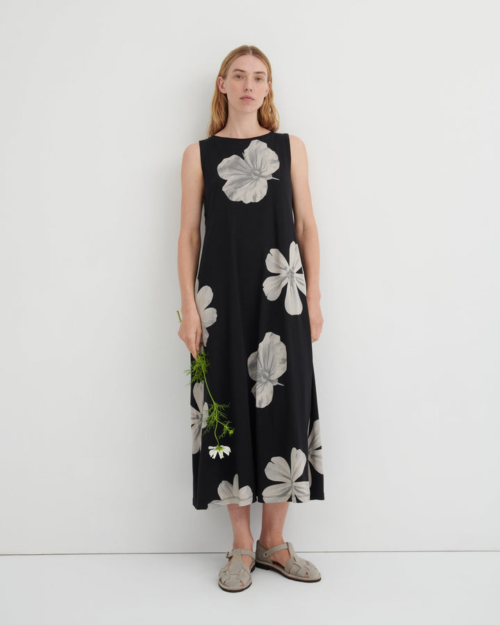 Tank Swing Floral Cotton Midi Dress – Monochrome Floral