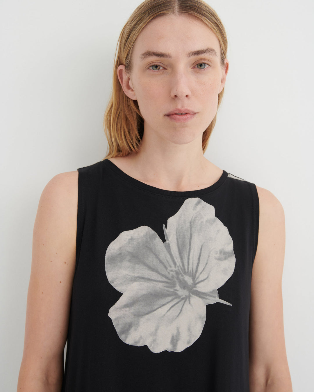 Tank Swing Floral Cotton Midi Dress – Monochrome Floral