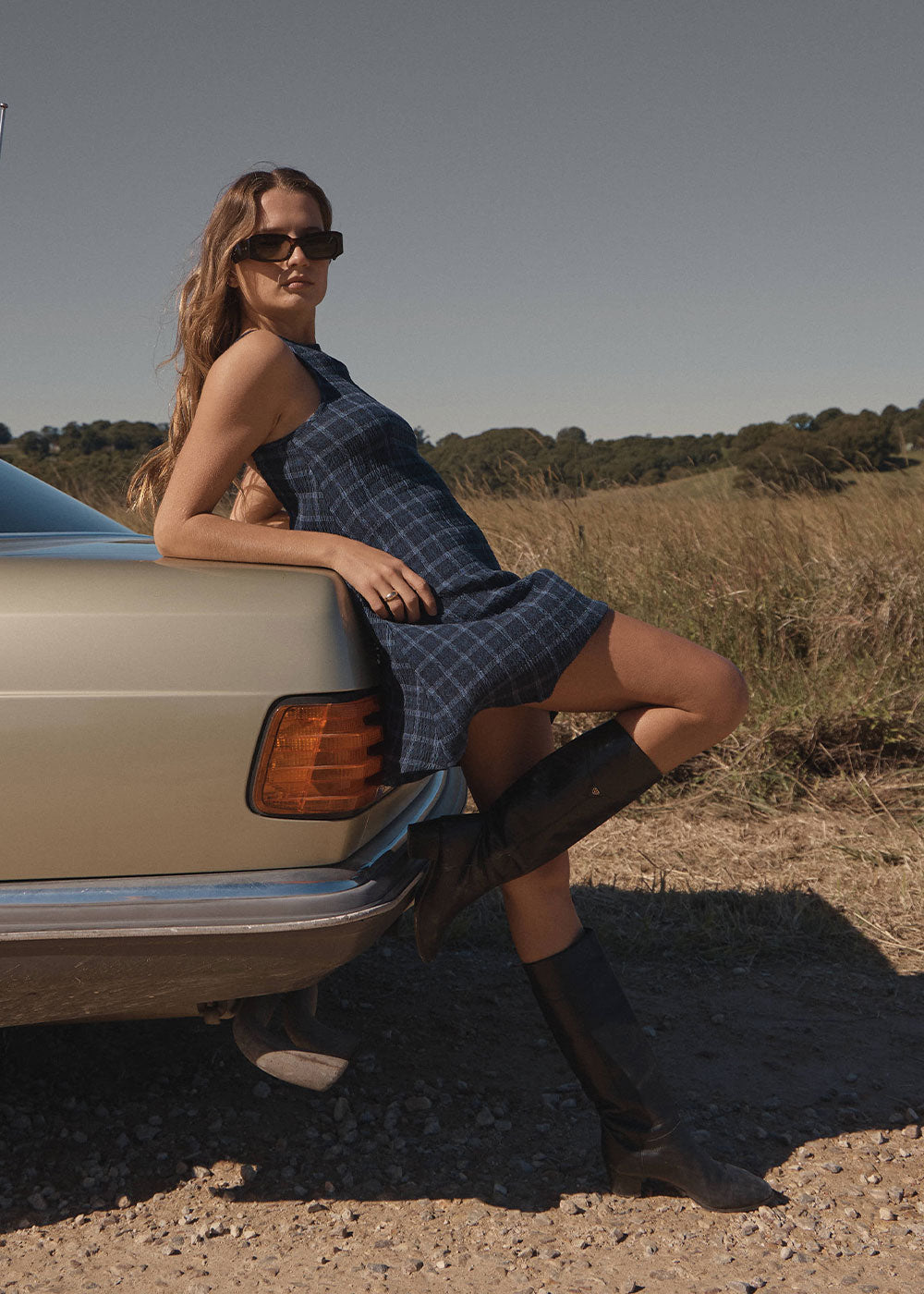 Womens Seersucker Mini Dress Sammy - Thea Midnight Check - AFENDS