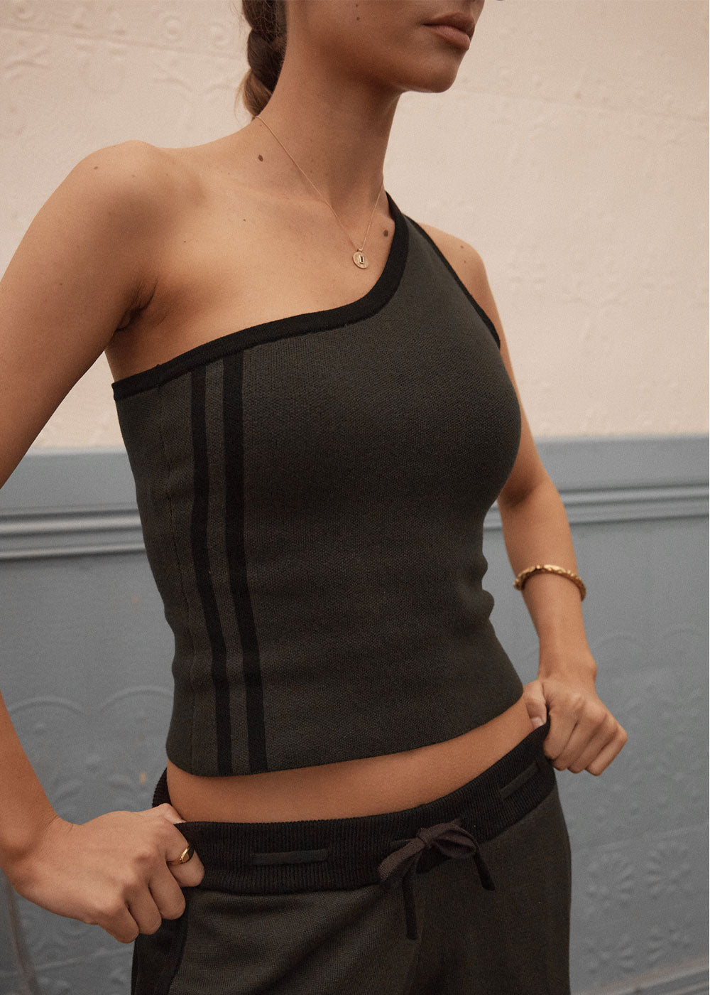 Womens One Shoulder Top Tiana - Thyme - AFENDS