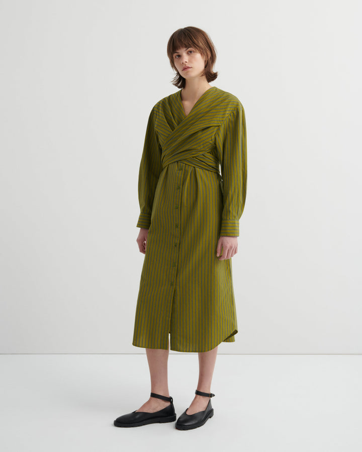 Twist Long-Sleeve Striped Shirt Dress – Artisan Stripe