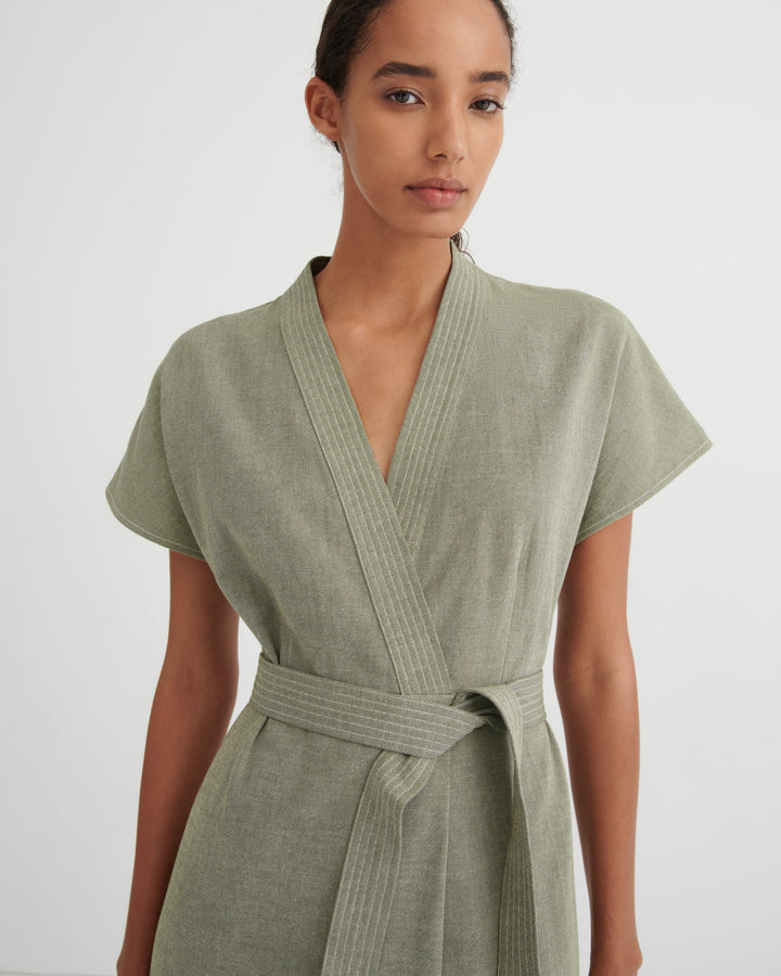 Venture Belted V-Neck Midi Dress – Laurel